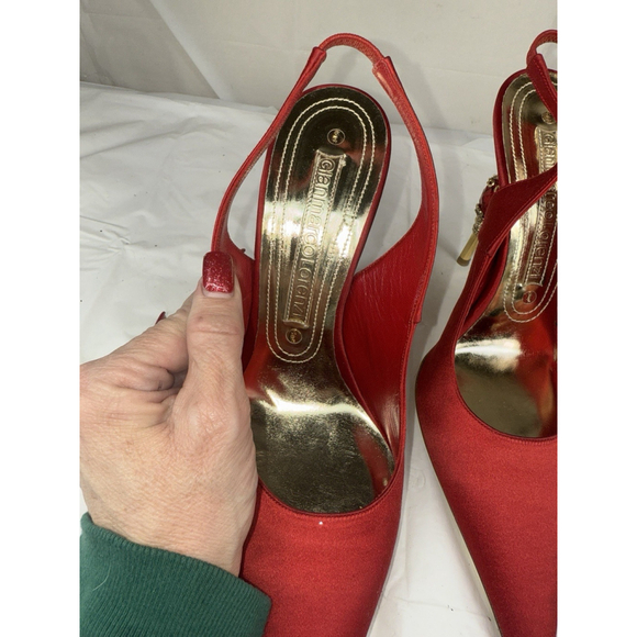 Gianmarco Lorenzi sling back pump satin Red Size 38 Ornate gold embellished new - Picture 3 of 12